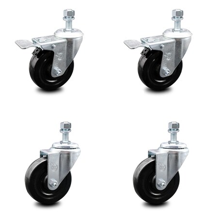 Service Caster 4 Inch Hard Rubber Swivel 1/2 Inch Threaded Stem Caster Total Lock Brakes, 2PK SCC-TSTTL20S414-HRS-121315-2-S-2